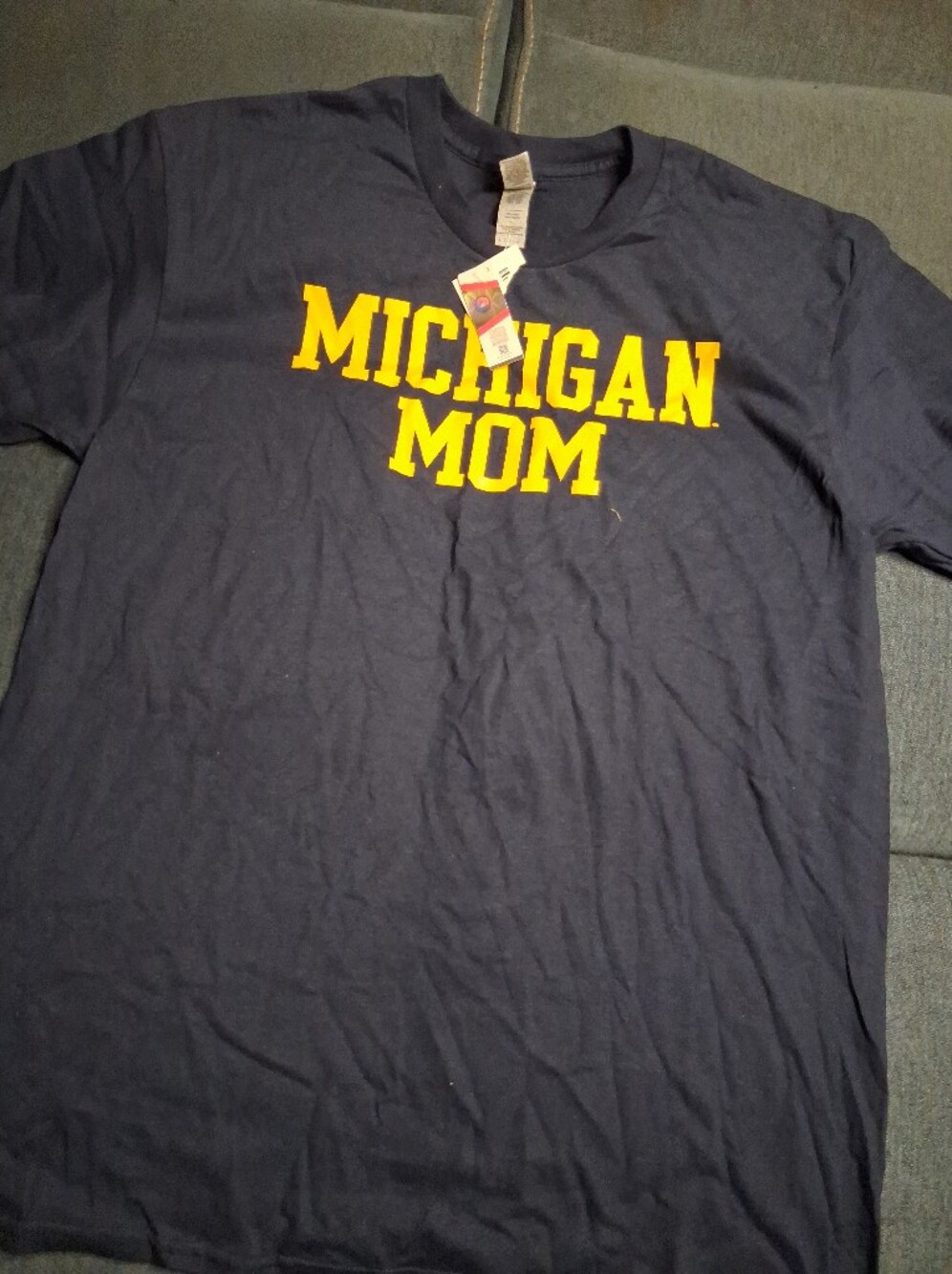Gildan Navy Tee with Yellow "Michigan Mom" Script